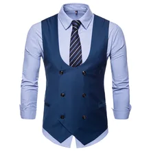 Autumn And Winter New Style Men Casual Vest U-collar Solid Color Waistcoat Double Breasted Men Suit Waistcoat