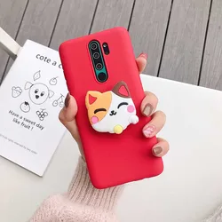 3D Silicone Cartoon Phone Holder Stand Cover - iPhone XS (Red case lucky cat)