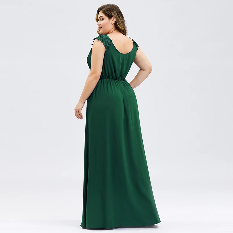 Plus Size Prom Dresses A-Line V-Neck Sleeveless Ruched Appliques Elegant Chiffon Formal Party Gowns Vestido Gala Mujer 2020