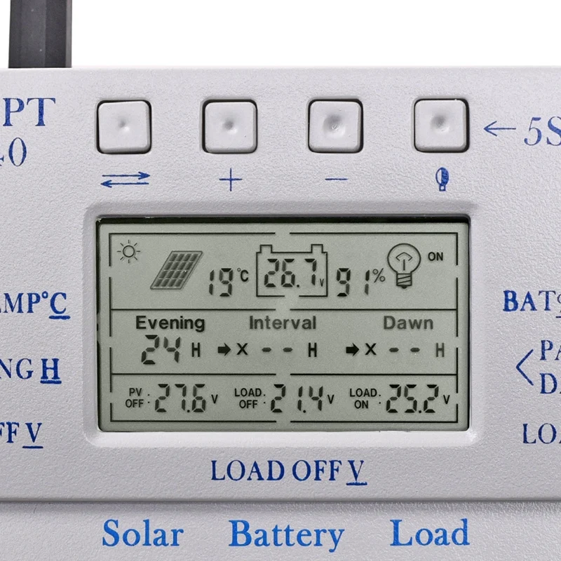 FULL-MPPT T40 40A регулятором солнечного заряда Регулятор 12V 24V Авто ЖК-дисплей Дисплей Управление; с нагрузка в сдвоенном колесе таймер Управление Для уличный светильник системы