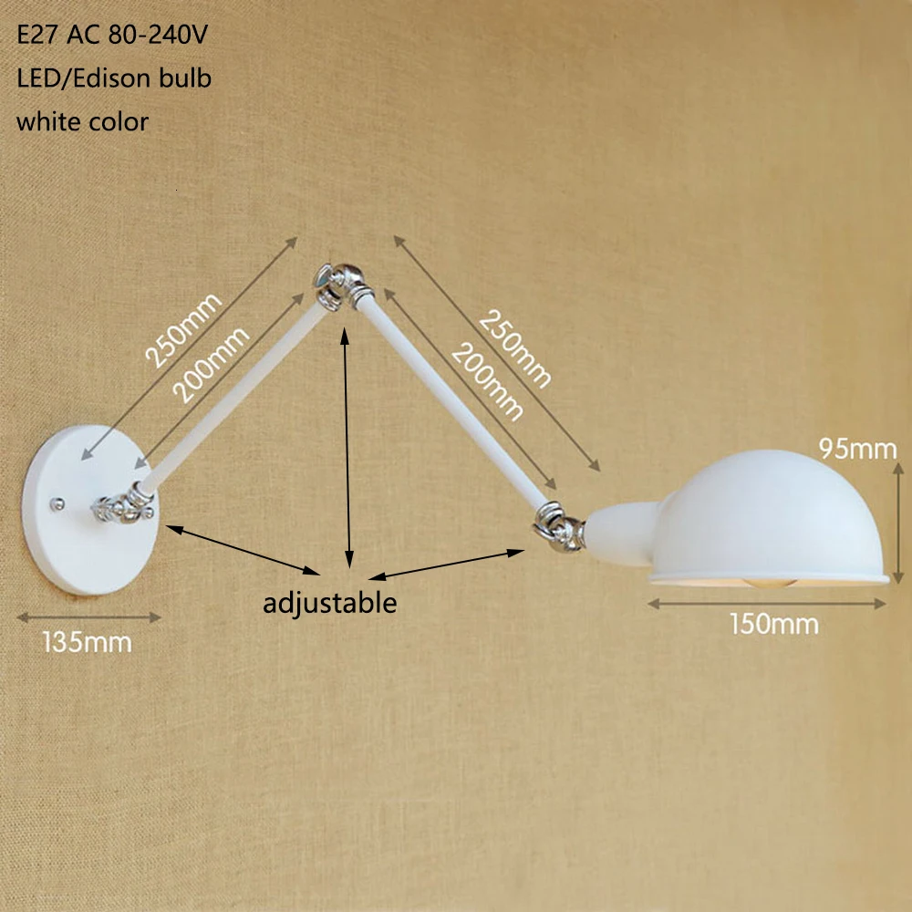 Лофт длинный поворотный рычаг промышленный латунный отрегулирующий настенный светильник бра E27 Настенные светильники для спальни подсветка на стену в ванную крыльцо освещение