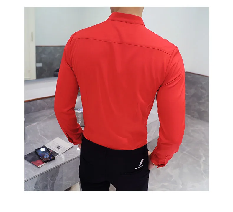 Мужская рубашка с воротником-стойкой, новинка, осенняя, китайский воротник, одноцветная рубашка, мужская рубашка с длинным рукавом, стоячий воротник, Camisa Social Masculina 5xl