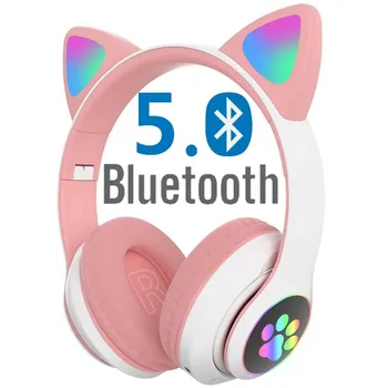 

Cute Cat Earphones Bluetooth 5.0 Wireless Muisc Stereo Headphone With Microphone Children Daughter Headset With LED Light