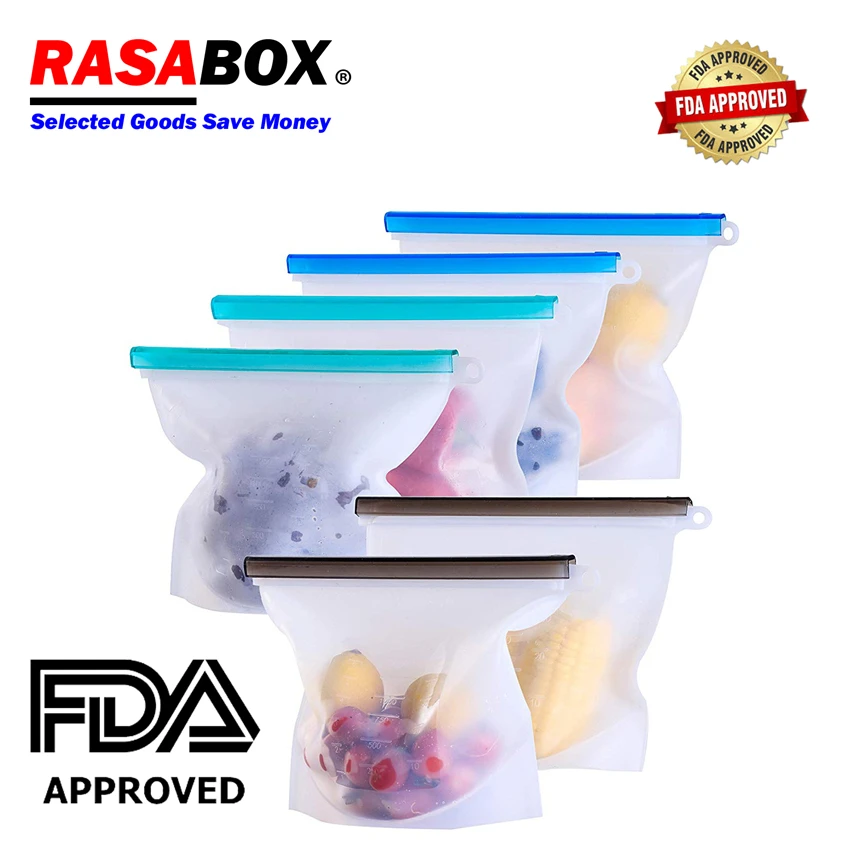 

RASABOX - Food Storage & Organization Sets, Reusable Silicone Bags, Freezer for Snack Lunch Sandwich, Meal Prep