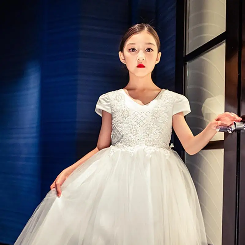 

Original Children's Princess Dress Flower Girl's White Fluffy Dress Middle-sized And Large Children Dresses Girl Boutique Dress