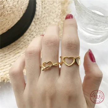 

925 Sterling Silver Korean Version Simple Hollow Heart Cupid's Arrow Ring For Women Fashion Temperament Party Jewelry