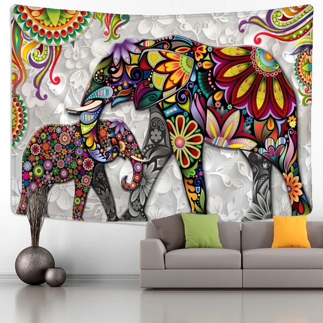 Bohemian 3D Elephant Tapestry Wall Hanging