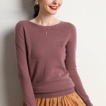 

80% pure cashmere sweater Women's round neck long-sleeved sweaters Korean version of the base shirt autumn plover loose knits