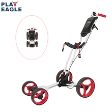 PLAYEAGLE 4 Rodas Empurrar Carrinho de Golfe Fácil de Dobramento Da Liga de Alumínio Com ponto-Fixo Titular Guarda-chuva 4-roda de Golfe saco Trolley Carrinho