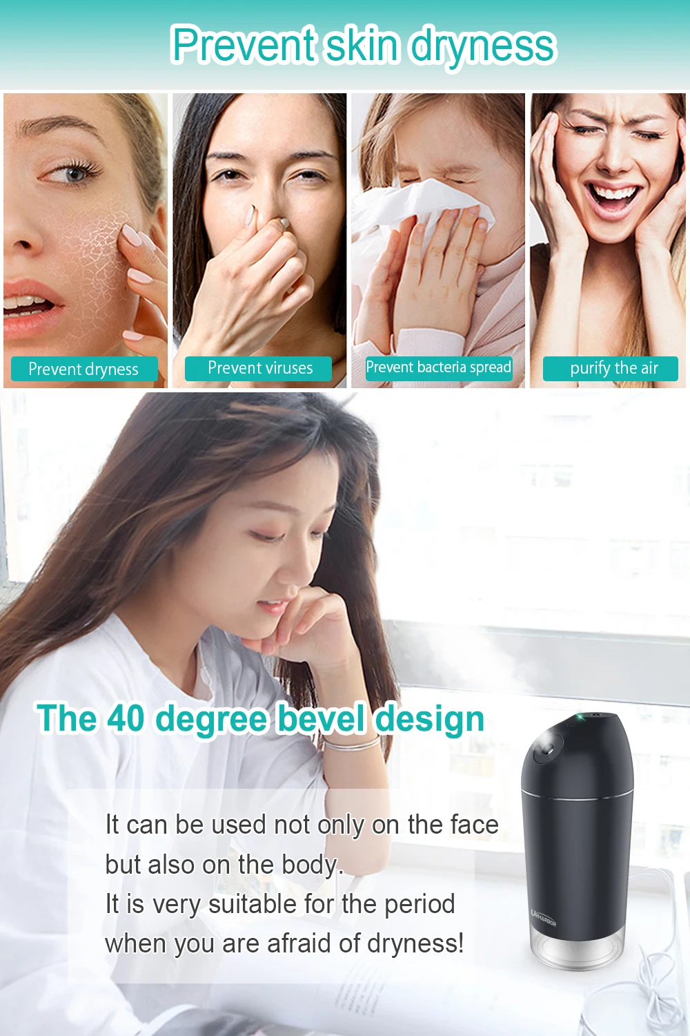URHARBOR 500ml Humidifier Essential Oil Diffuser Ultrasonic Mist Maker car air freshener home improvement USB Charge 2 Nozzles