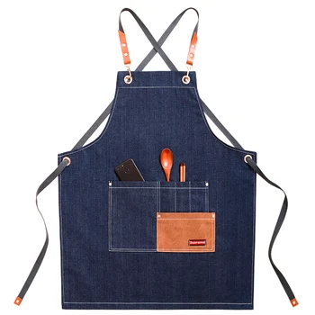 

Denim apron Korean men and women drawing barista milk tea shop waiter printing hairdressing clothes custom logo