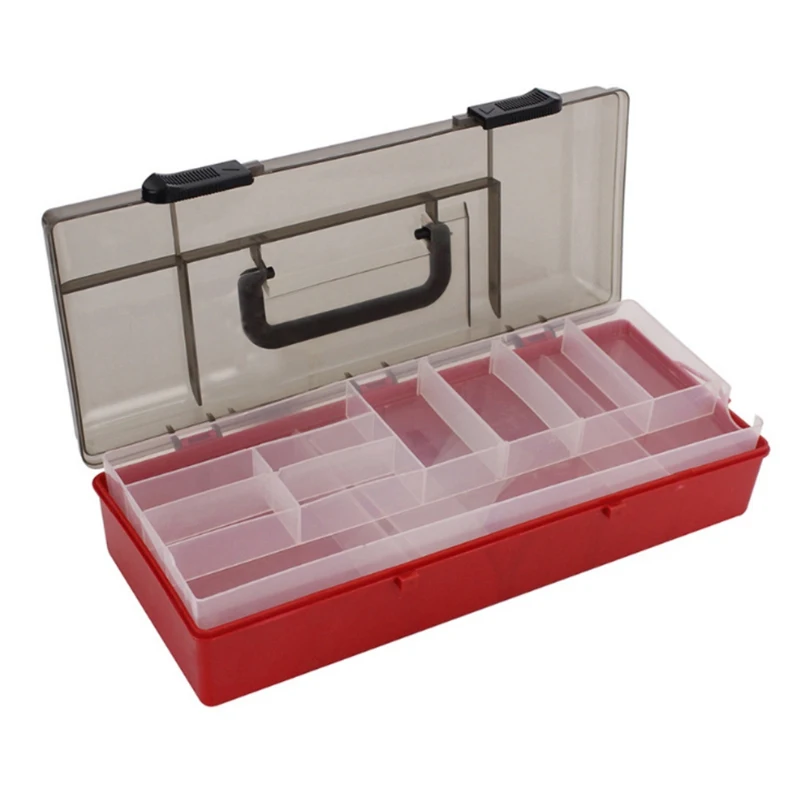 

34x14x7.5cm Double-layer Plastic Fishing Box Portable Kit Transparent Cover Storage Case Clear Fishing Tackle Boxes