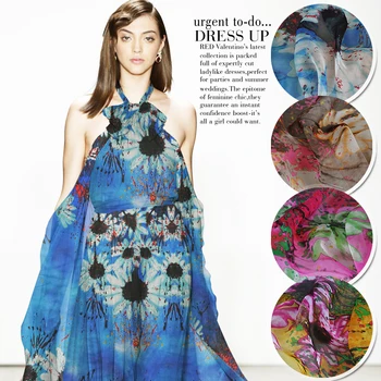 

3 Meter Dress Natural Silk Scarf Tropical Beach Skirt Printed Thin Transparent Chiffon Fabric Sunflower