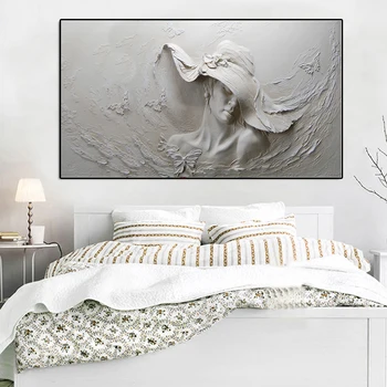 

MUTU Wall Art Canvas Prints Abstract Pop Art girl in the Hat Relief Canvas Paintings On The Wall Pictures For Home Decoration