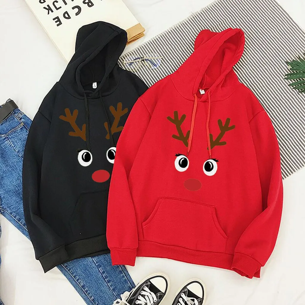 Christmas Print Sweatshirt Elk Printed Women Long Sleeve Christmas Hoodies Blouse Pullover Loose Street Tops jersey navidad