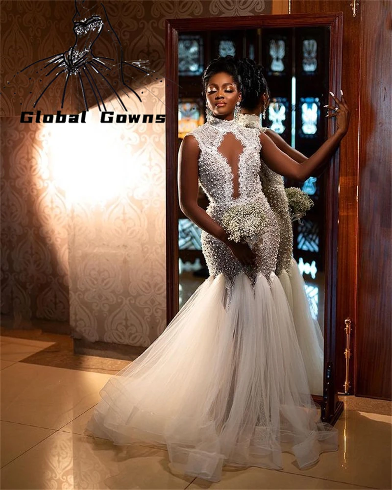 African Aso Ebi New White O Neck Wedding Dress 2023 Elegant Beaded Bridal  Gown Mermaid Formal Gowns Robe De Bal - Wedding Dresses - AliExpress