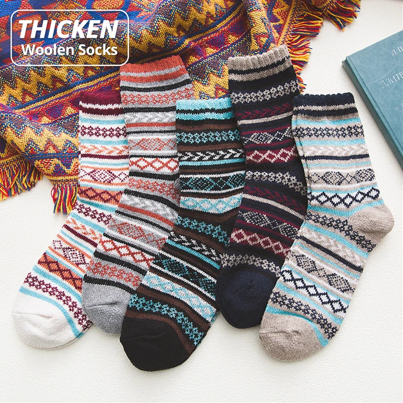 1HSS Brand Fashion Winter Mens Warm Thick Wool Sokken Mixture Striped Thicken Casual Dress Socks for Male US size(7.5-12)_voghion.com