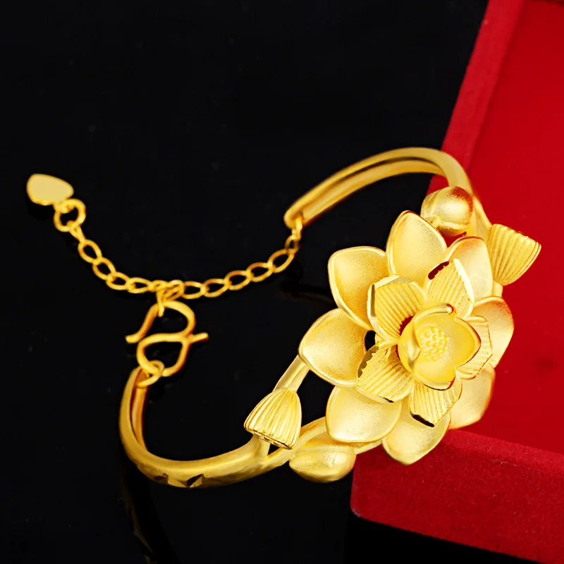 

Women Cuff Bangle Flower Design Yellow Gold Filled Classic Wedding Female Bracelet Jewelry Gift