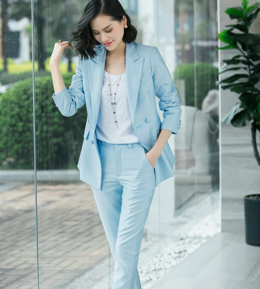 

2019 Office Work Blazer Suits Of High Quality Ol for Women Pants Suit Blazers Jackets With Trouser Two Pieces Set Red Pink Blue
