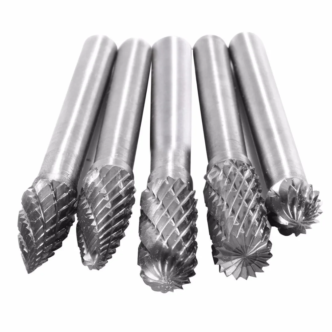 5pcs 6mm Shank Tungsten Carbide Rotary Point Burr Die Grinder Bit Set 50-60mm Length For Power Tools