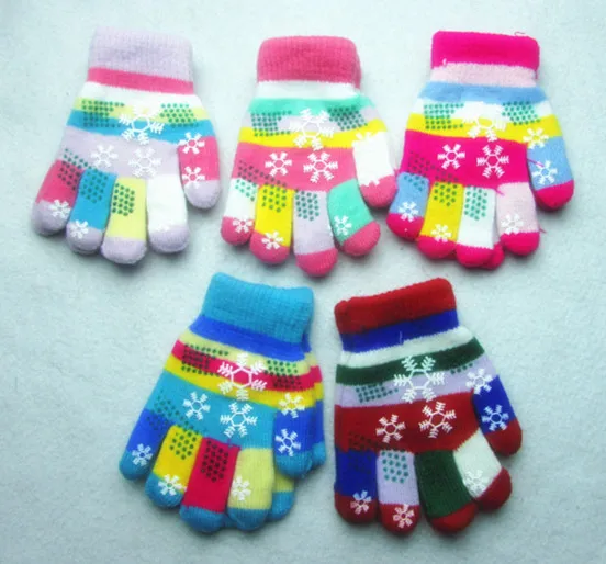 

Winter Cute Offset Printing Snowflake CHILDREN'S Gloves Students Double Layer Thick Fingers Warm Gloves