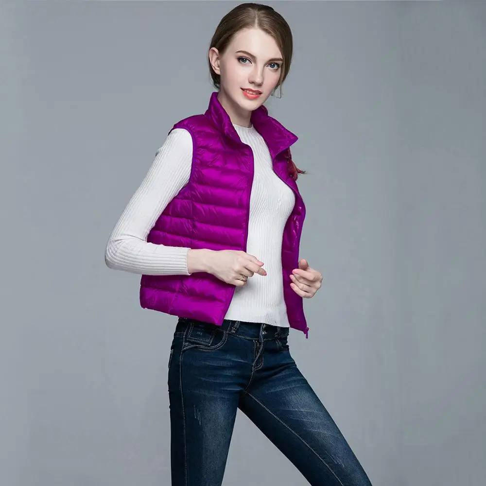 Purple Vogue, Женская куртка без рукавов, пальто, зима, ультралегкий, 91% белый утиный пух, жилет, тонкий жилет, женский, ветрозащитный, зимний, теплый жилет - Цвет: Purple