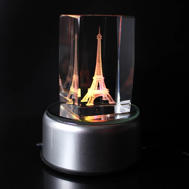 Supprise Girl Boy Friend Birthday Presents 3D Eiffel Tower Crystal Cube with LED Light base Home Decoration Crfat Status 6