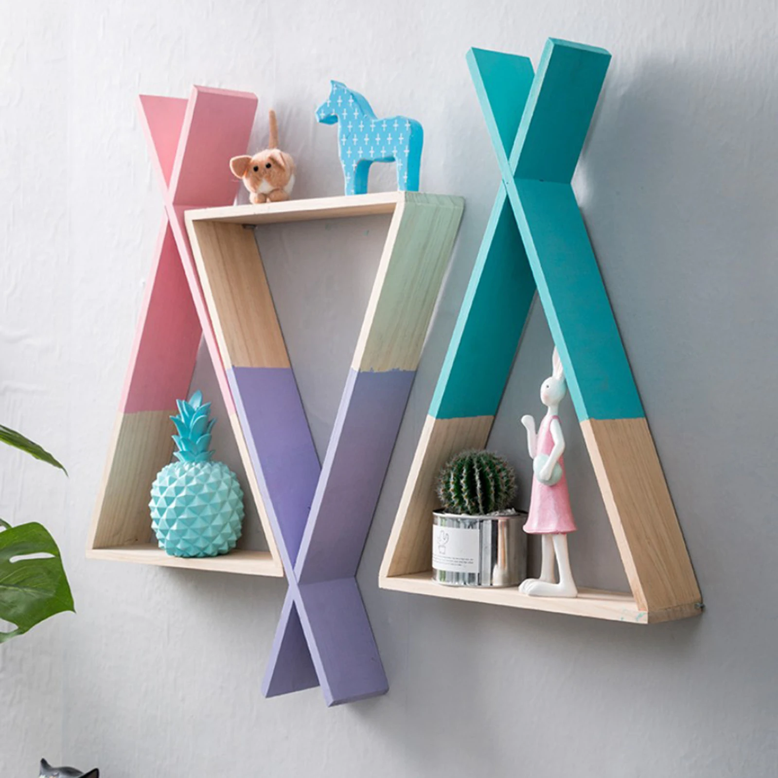 Baby Wooden Wall Shelf Hanging Organizer Triangle for Bedroom Art Home Study