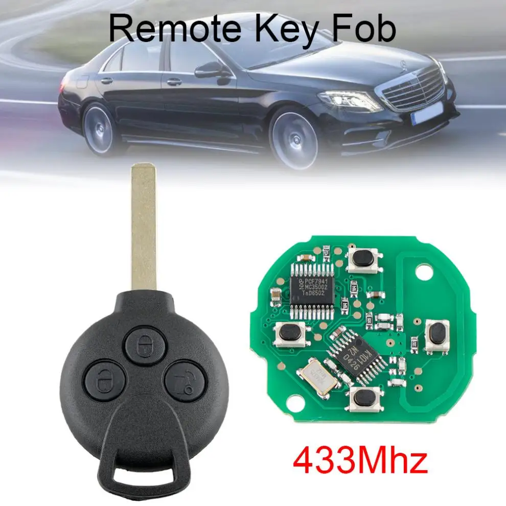 

433Mhz 3 Buttons Car Remote Key with ID46 Chip Fit for Mercedes-Benz Smart Fortwo 451 2007 2008 2009 2010 2011 2012 2013