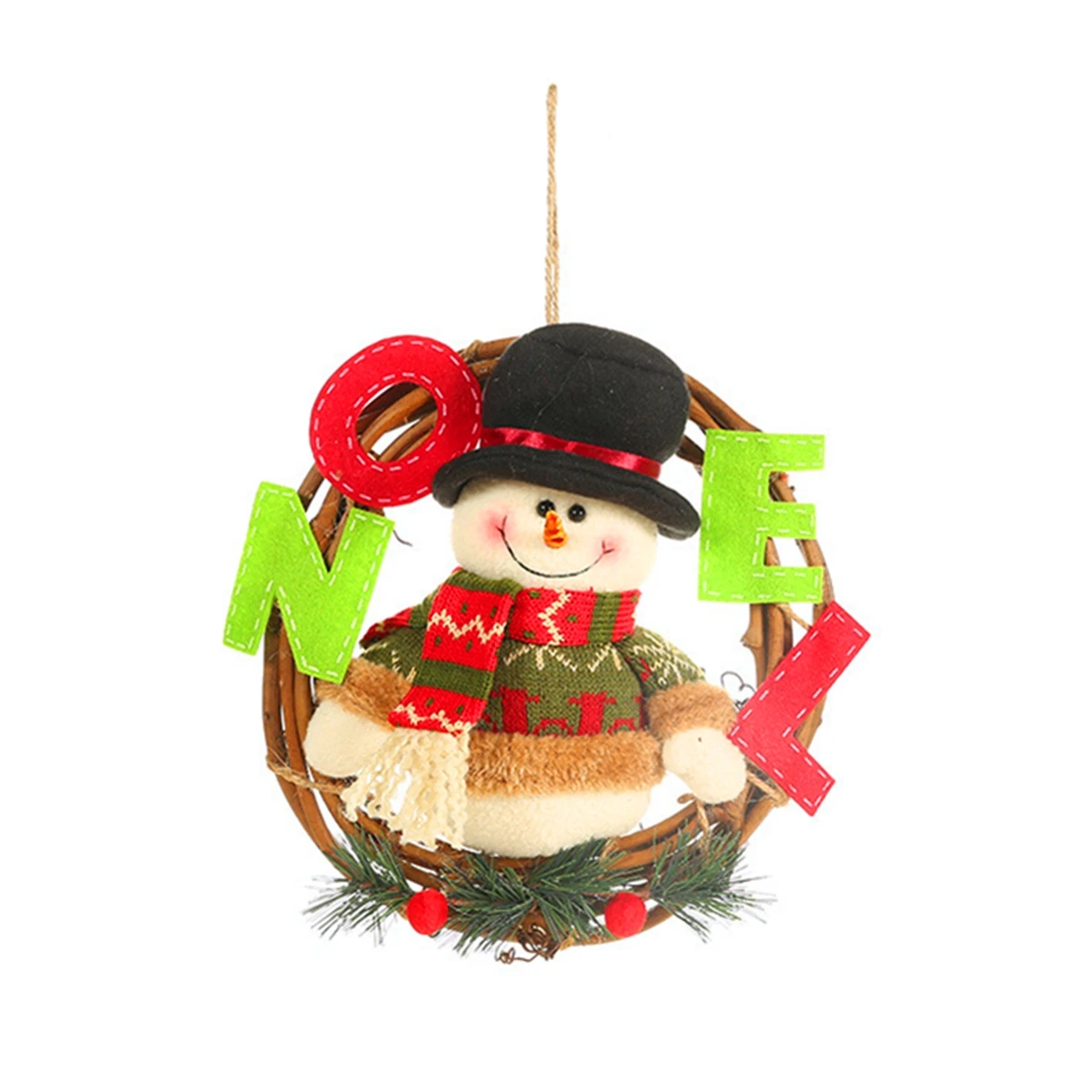 Snowman Рождественская елка украшения плюшевый снеговик Санта Клаус Лось Олень ротанговое кольцо Висячие Подвески для украшения праздника - Цвет: Snowman