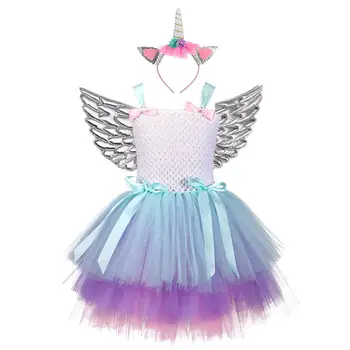 

2019 Summer Spring Pastel Unicorn Girl Tutu Dress 3 Layers Kids Girls lol Pink Bow Cake Mesh Birthday Party Dresses Clothes Wear