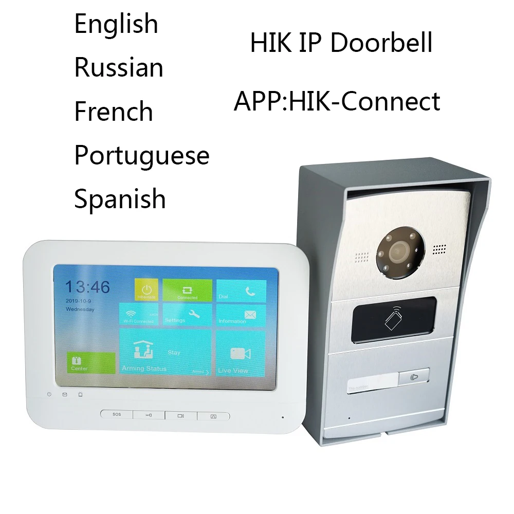 Comprar Paquete de KIT de intercomunicador de vídeo HIK IP, HD multilingüe, Panel RFID y monitor WiFi, timbre de puerta IP, impermeable