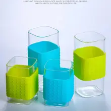 Квадратная пластиковая крышка, чашка из боросиликатного стекла для воды, прозрачная термостойкая чашка