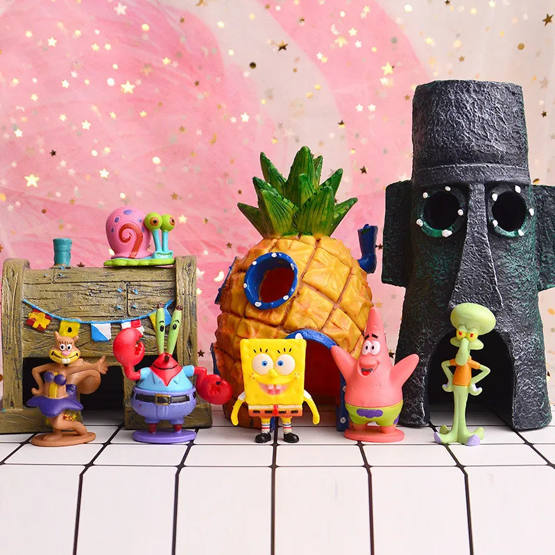 Kawaii Sponges Figure Bobs Patrick Star Eugene Sandy Toys Set Fish Tank Micro Landscape Decor Aquarium Toy Kids | Игрушки и хобби