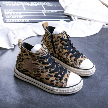 

kids shoes 2019 autumn leopard tenis infantil little girl's leather sport shoes star infantil boys high-top casual sneakers