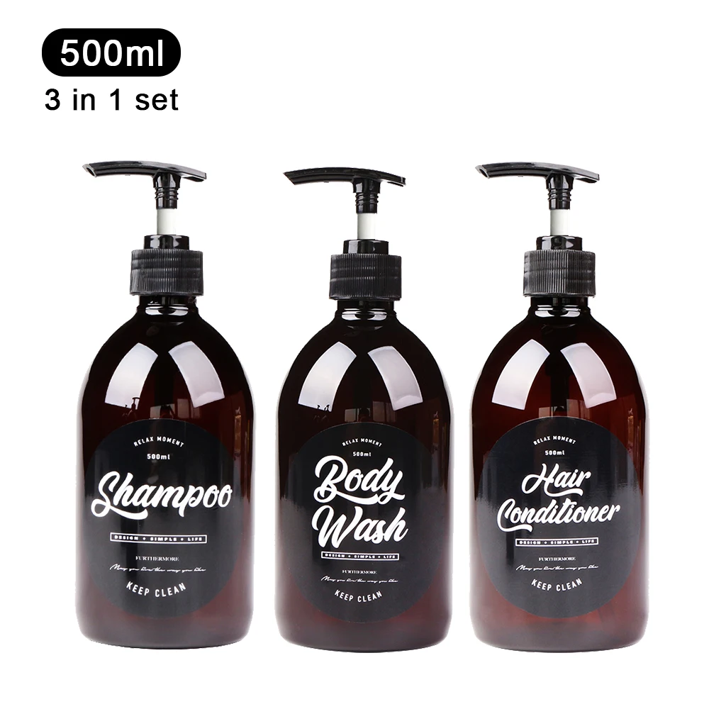 3 in 1 takım banyo sabunluk 500ml şampuan vücut yıkama saç kremi şişe plastik depolama şişesi basın pompası alt şişe|Taşınabilir Sabun Dağıtıcılar| -