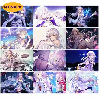 

Anime Posters 5d Diamond Embroidery Re:Life In A Different World From Zero Emilia Diamond Painting Full Round Cross Stitch Gifts