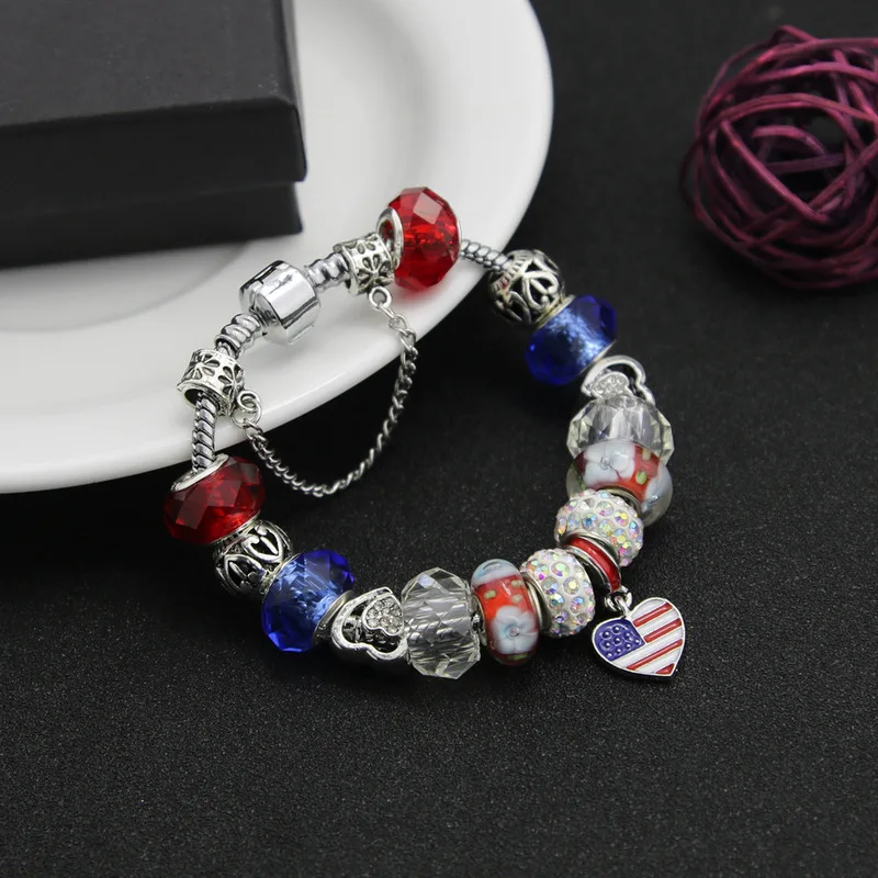 Ювелирные изделия браслеты, DIY браслет из сплава с бусинами, американский флаг браслет подарок на день Святого Валентина