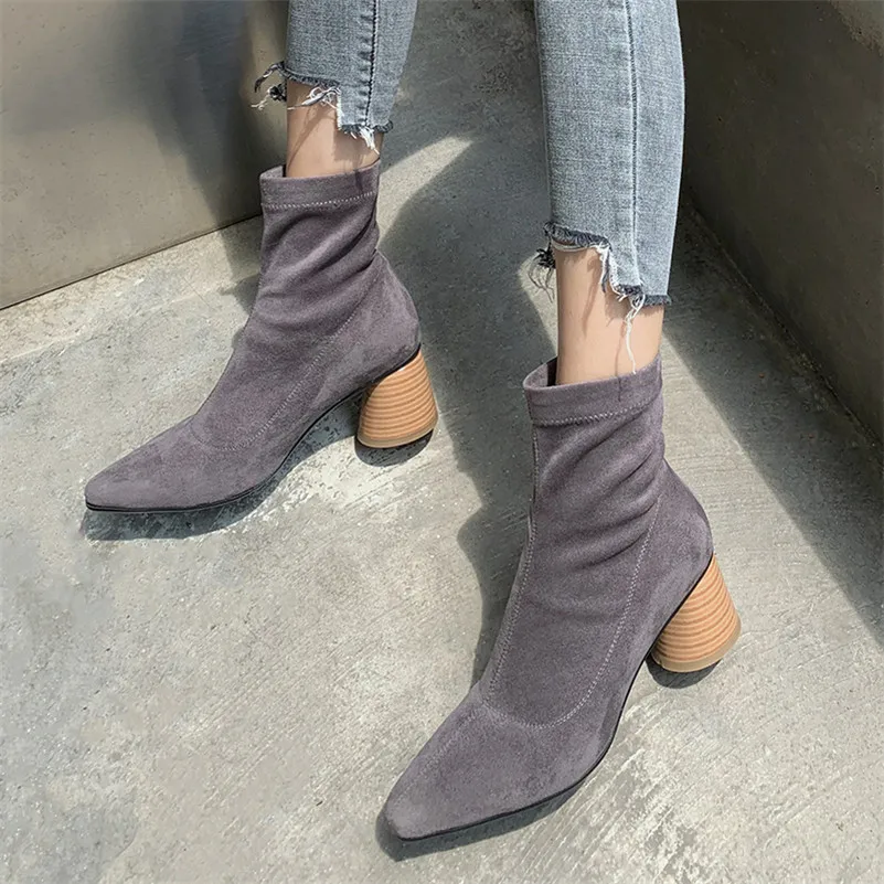 FEDONAS/элегантные офисные женские Теплые ботильоны; сезон осень-зима; Замшевые женские ботинки «Челси» на высоком каблуке; женская обувь для выпускного вечера