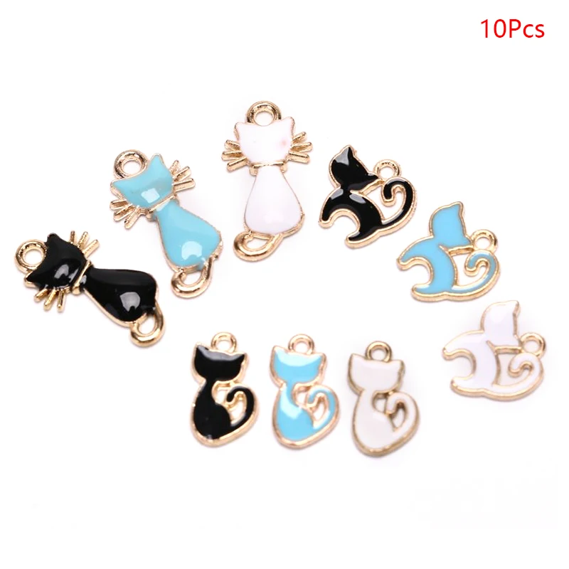 Enamel Alloy Cat Charms Pendant Jewelry Finding DIY Craft Making Gift For 10Pcs/Set | Украшения и аксессуары