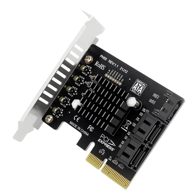 PCIE SATA Card PCI-E X4 to 5-Port 3.0 Expansion for Desktop Computers Jmb585 Supports Mac Os Windows Linux | Компьютеры и офис
