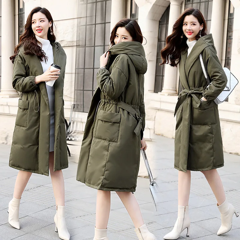 

Cotton Clothes 2018 New Style Women's Winter Mid-length INS down Jacket Cotton-padded Clothes Long over-the-Knee of Belt Waist H