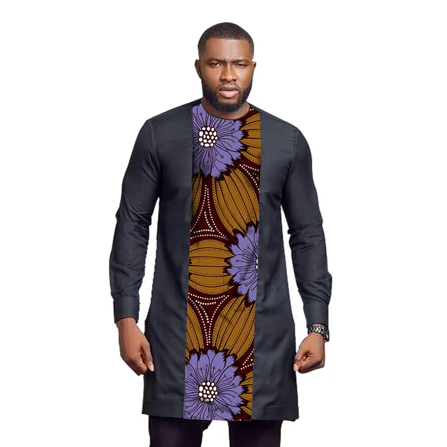 Okafor Long Sleeve Dashiki  Patchwork  T-Shirt
