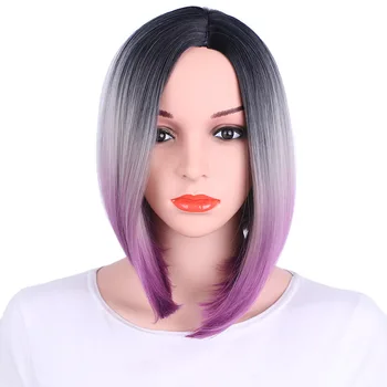 

Ombre purple Women's Synthetic Wigs Short Straight Three Tone Colored Heat Resistant For African American fashion cosplay hair