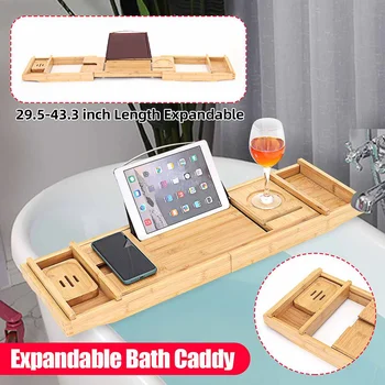 

Extendable Bamboo Bathtub Tray Nonslip Bath Tray Spa Bathtub Book Wine Tablet Holder Reading Rack Bathroom Bathtub Rack