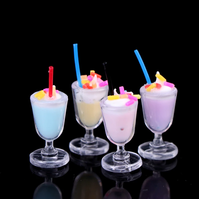 4pc Mini Drink Ice Cream Cups Model Pretend Play Mini Food Doll Accessories Fit Play House Toy Dollhouse Miniature pretend food toys wooden ice cream playset doll house toys