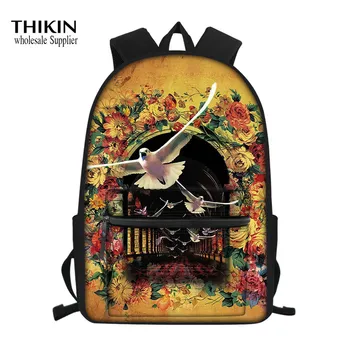 

THIKIN Flowers Dove Pattern Children's Schoolbag Teenager Girl Large Backpack Cartoon Elephant School Bags Kids Children Bagpack