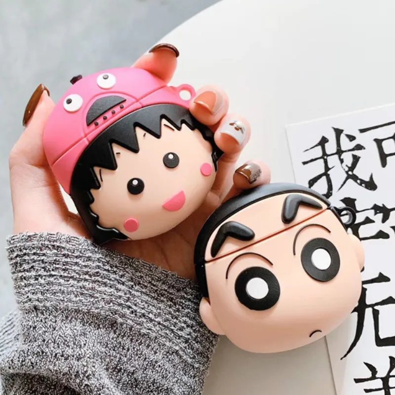 

Bluetooth Earphone Case for Airpods Cute Silicone Protective Cover for Airpods2 Accessories with Keychain 3D Design Chibi Maruko
