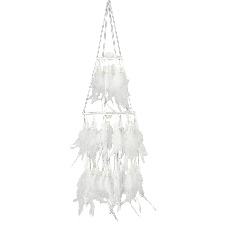 Double Circle White Feather Dream Catcher With Mobile Led Fairy Lights Wall Hanging Ornaments Ceiling Decor For Bedroom Decor We