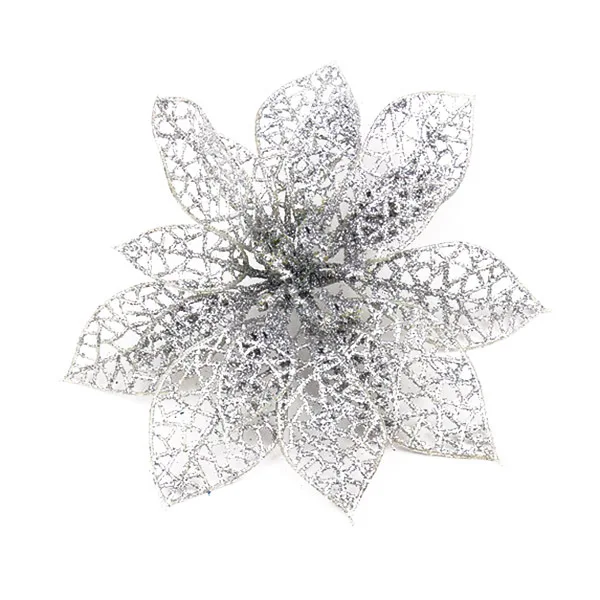 12/24Pcs Glitter Christmas Tree Flower Ornaments Xmas Party Decor Supplies DC156